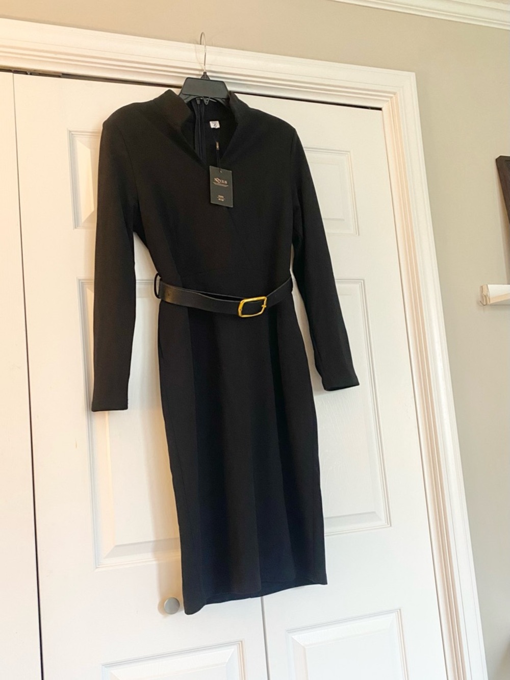 NWT Black Long-Sleeve Dress with Belt and Lining